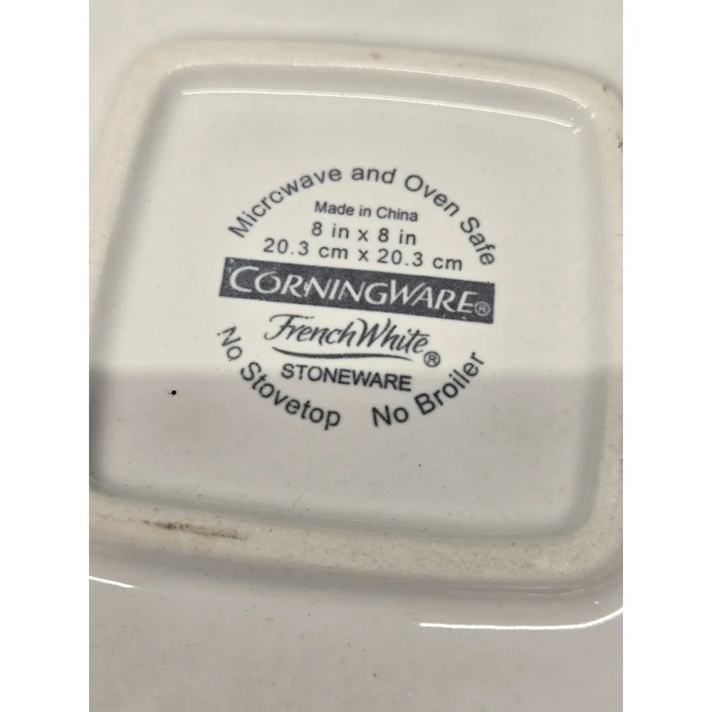 CorningWare French White 8 Inch Square Baker Stoneware Casserole Dish White